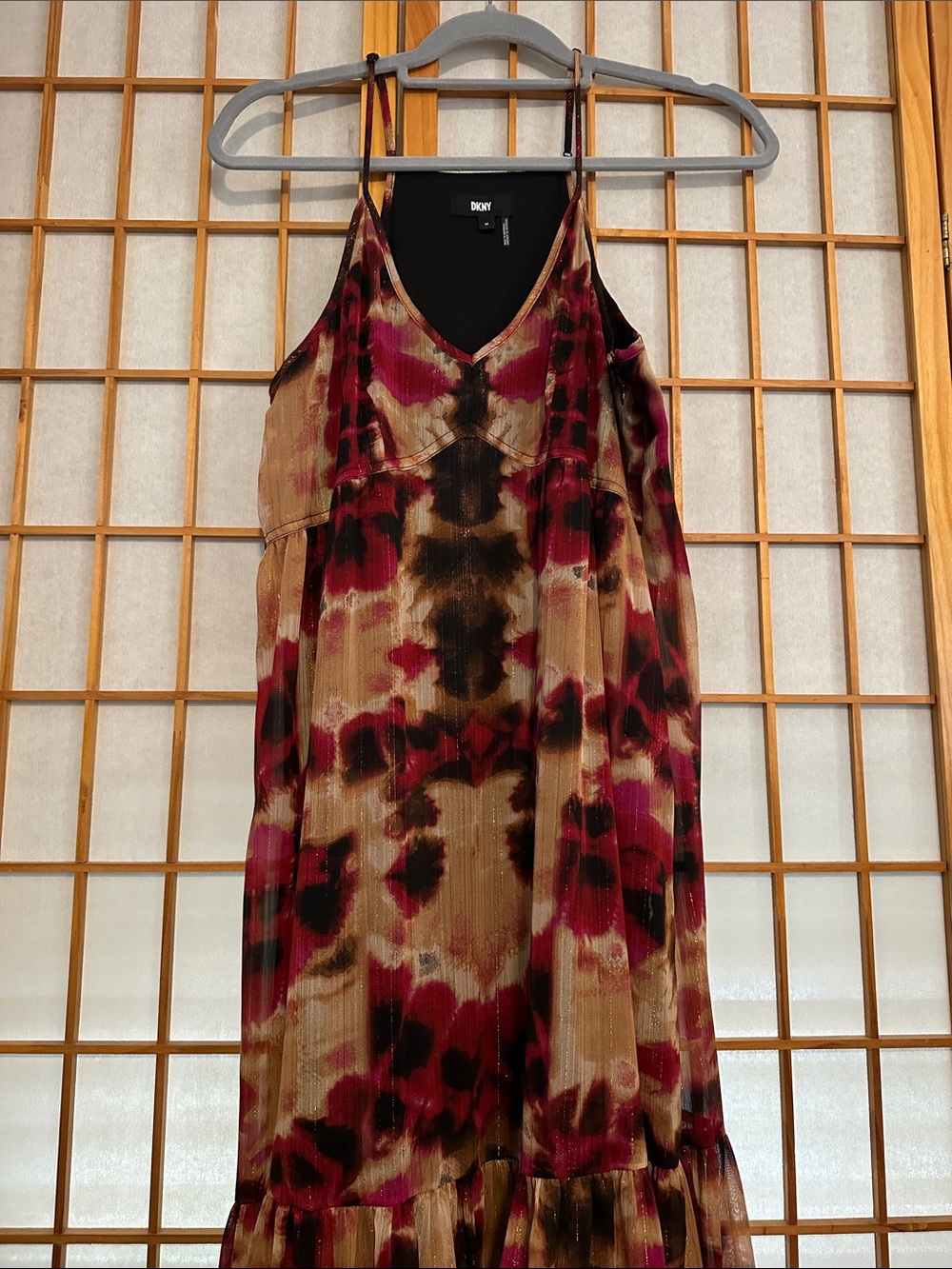 DKNY Burgundy Tan Floral-Print Sleeveless Maxi Dress